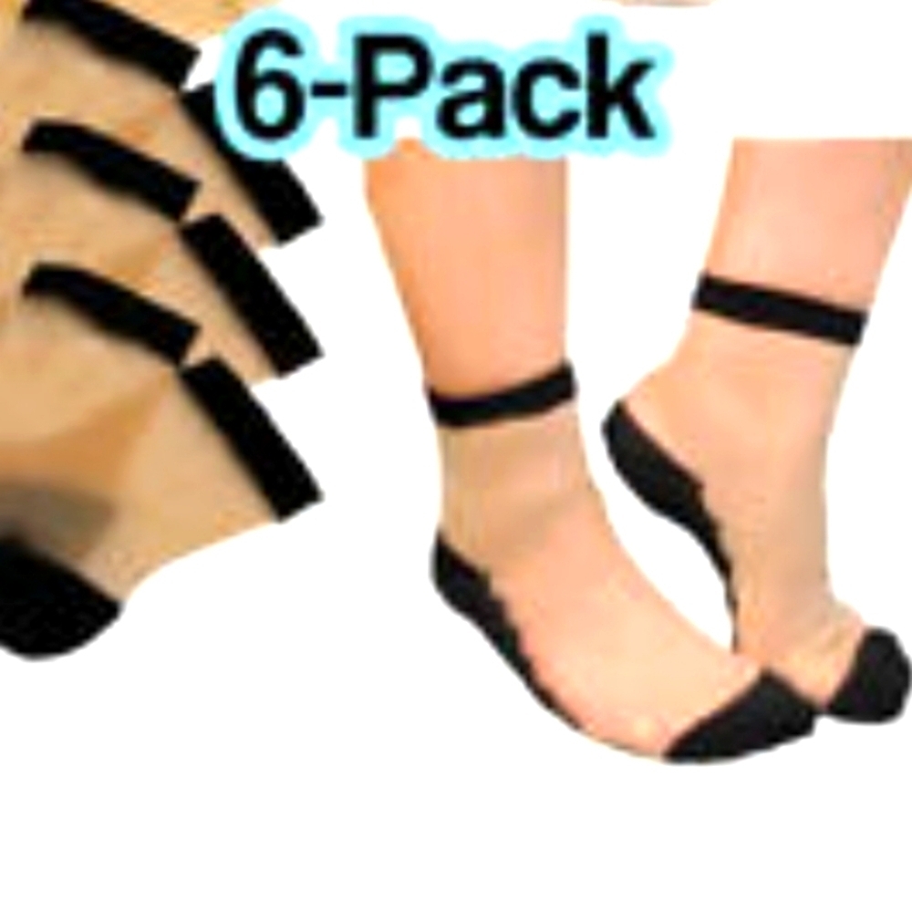 NWT 6 pack sheer black bottom and cuff sockets one size